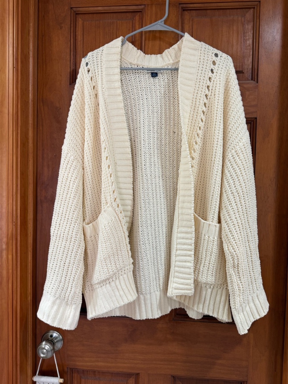 American Eagle Outfitters Cream Open-Front Knit Cardigan